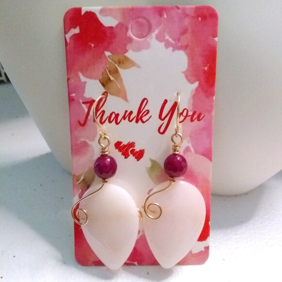 White & Raspberry Teardrop Earrings ~ OOAK Self-Love Gift, Feminine Bold & Sexy! - Picture 1 of 11